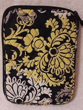 Vera Bradley Small Tablet e-Reader Sleeve, Quilted, Zip Case, Baroque Blk/Yellow